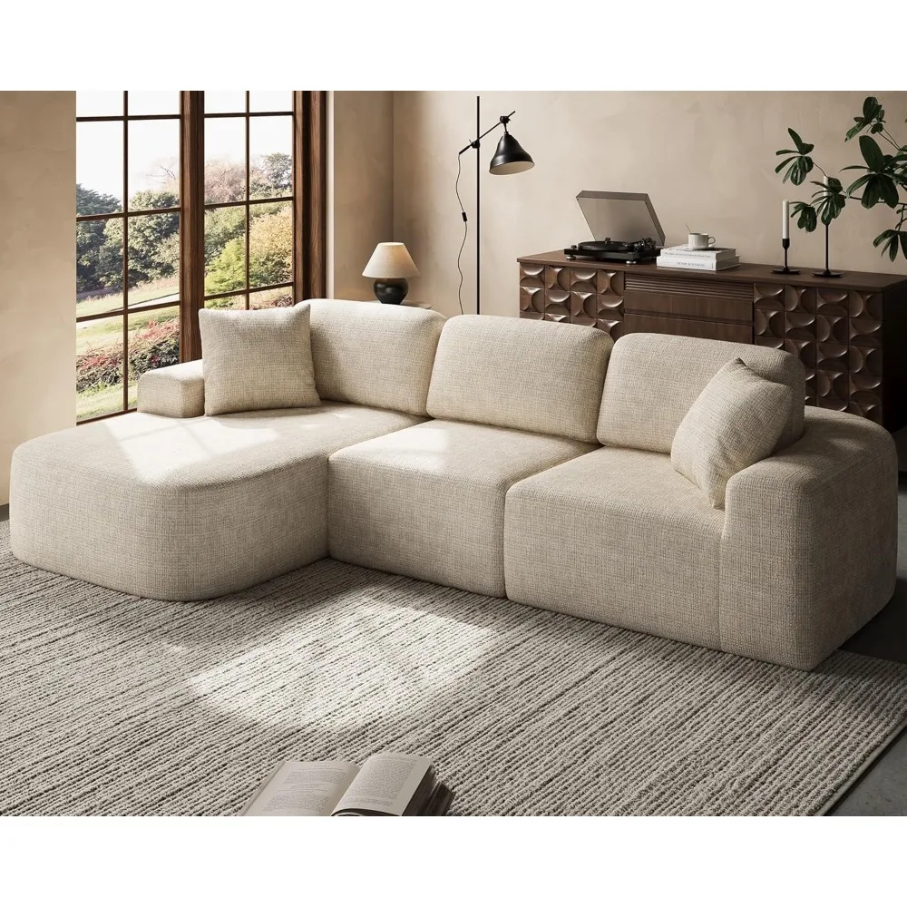 

107'' Modular Sectional Sofa Couch with Chaise, No Assembly Required, Modern Bouclé-Inspired Upholstery, Convertible L-Sh