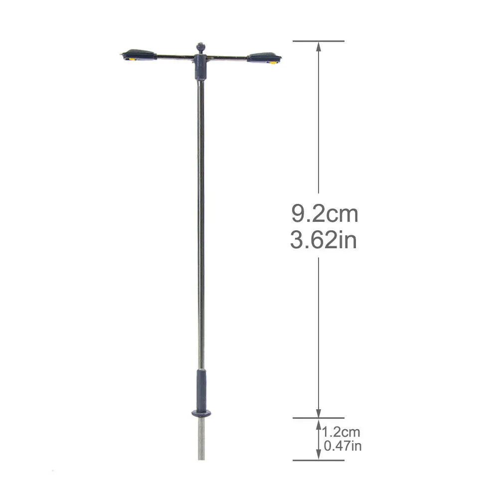 10pcs Double Whip Lamps LED 104mm H0 / 00 Street Lamp Flexible Height Railroad Decoration Building Landscape Accessories