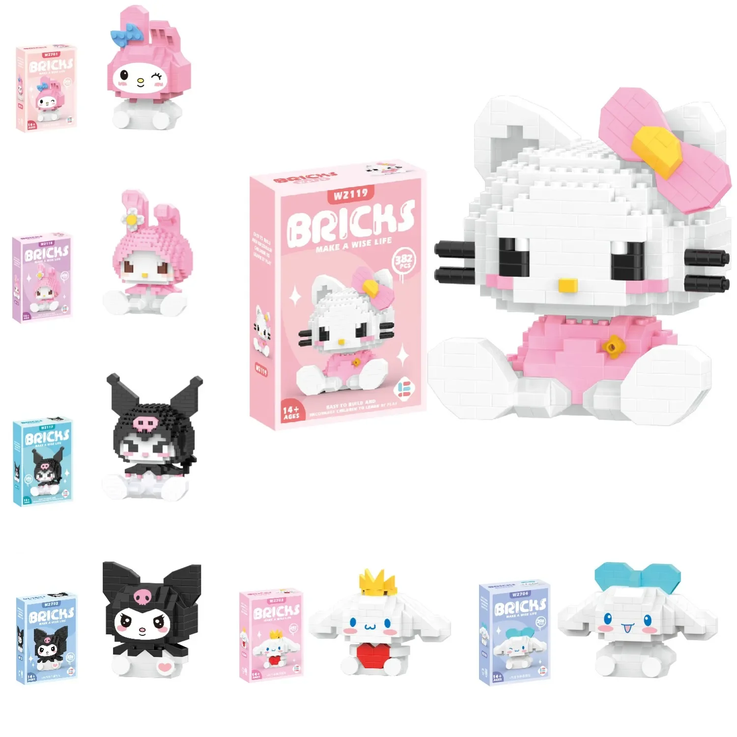 Hello Kitty Building Block Sanrio Anime Figure Kuromi Assembled Toys Decorative Ornament Model My Melody Children\'s Puzzle Gifts