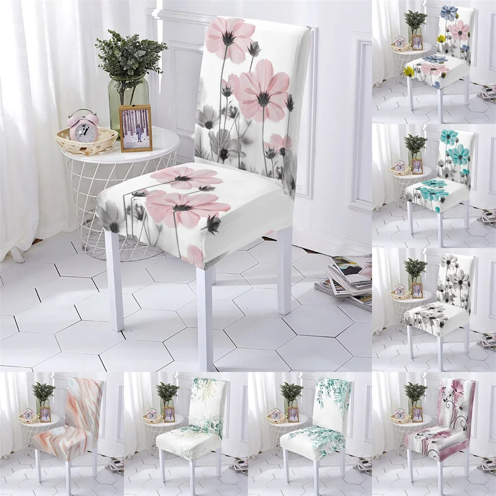 Plant Style Office Chair Cover Anti-Dirty Seat Elastic Dining Room Chairs Covers Flowers Pattern Covers Chairs Home Stuhlbezug