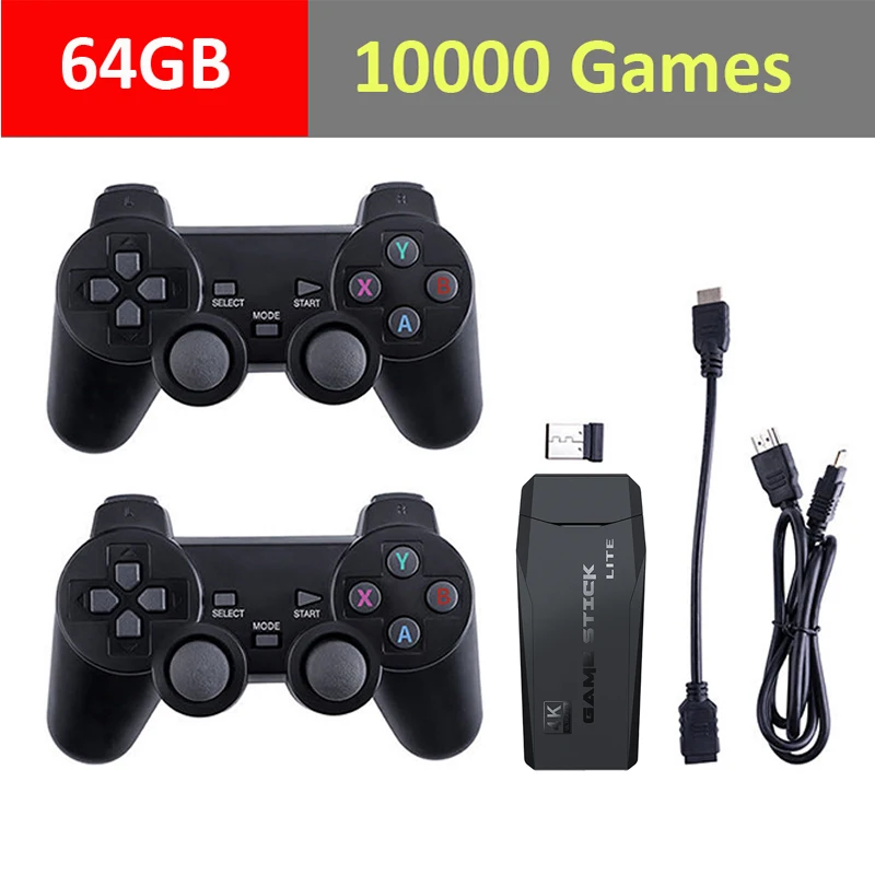 

4K TV Retro Video Game Console Built in 3000/10000 Games 2.4G Double Wireless Controller For PS1/GBA HD Family TV Game Stick