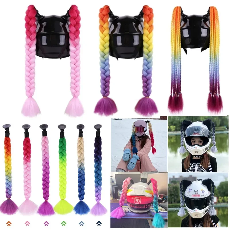 2pcs Motorcycle Helmet Braids Woman Wigs for Moto Cycling Skiing Helmets Decor Twist Dual Pigtail Ponytail 164 Colors