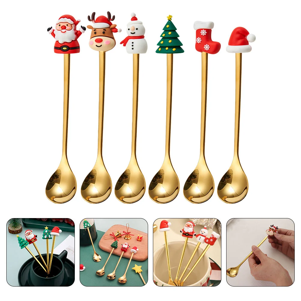 

6pcs Christmas Spoon Christmas Stirring Spoons Stainless Steel Coffee Spoons Xmas Spoons coffee stirring spoons