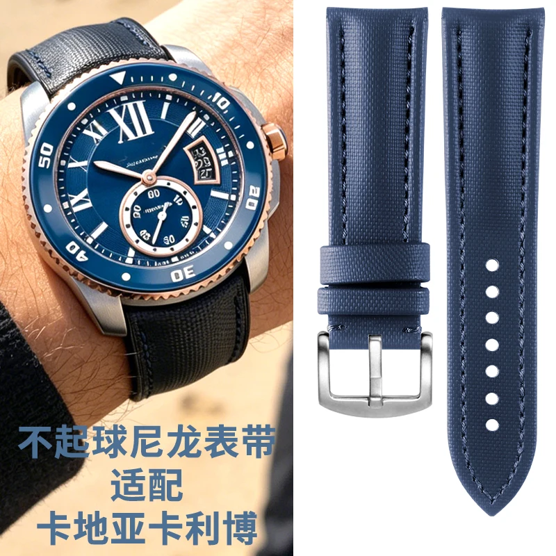 Non-slip nylon strap for leather watch strap men for CALIBRE DE CARTIER W7100056 W7100037  W2CA0008 W7100041 W7100039 watchband