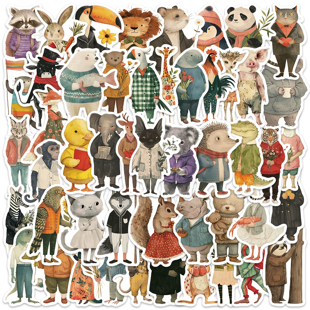 50PCS Vintage Animals Cliparts PVC Sticker Aesthetic Chidlren's Korean Stationery DIY Decoration Scrapbooking School Supplies