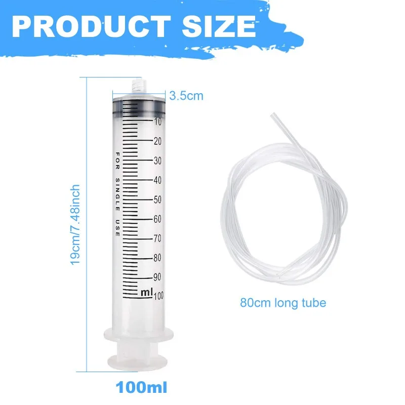 TRD For Car Clean Water Injector with Duct Pump Multi-function Plastic Syringe 100/300/500ml +30cm Pipe Portable