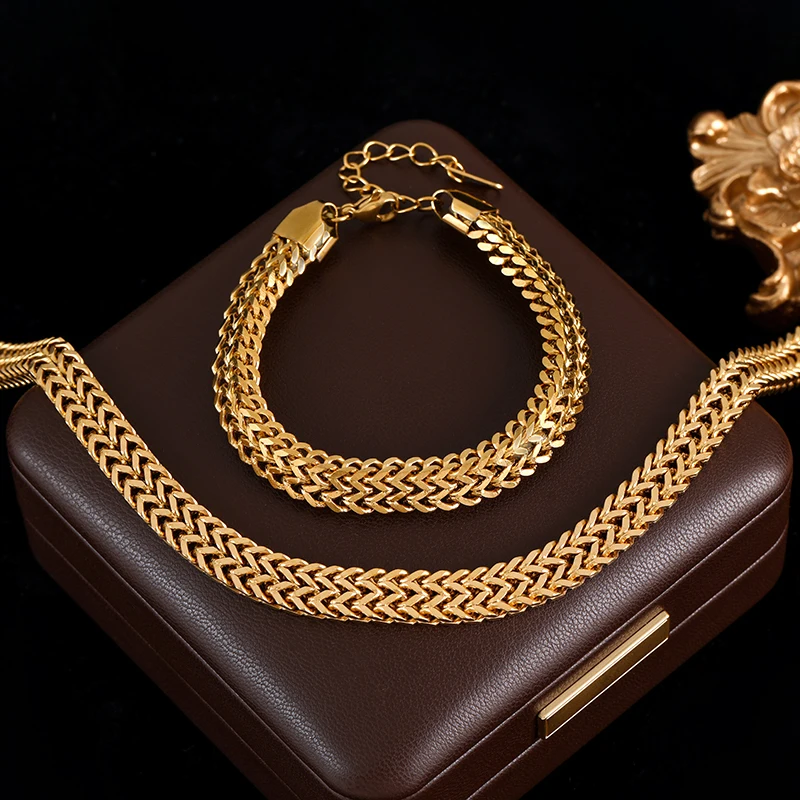 316L Stainless Steel Thick Chain Necklace & Bracelet Set