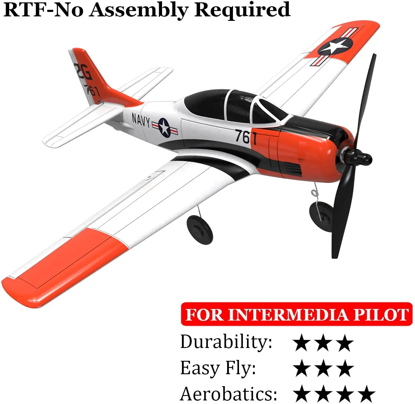 Avión de control remoto Volantex rc 76109 4ch T-28 Trojan con envergadura de 400 mm, 2.4G, RTF, One Stunt con sistema de estabilización X-pilot.