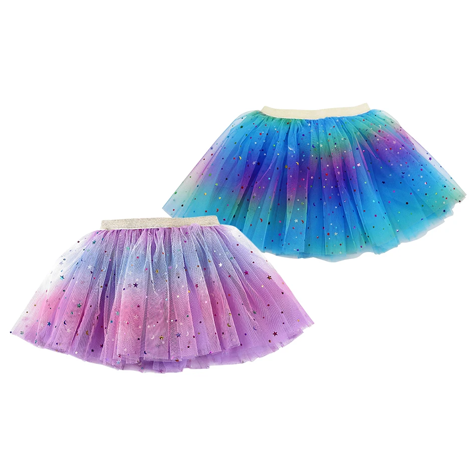 Kids Tulle Star Rainbow Performance Skirts Children Clothing Girls Recitals and Dance Dress Girls Performance PartySkirts