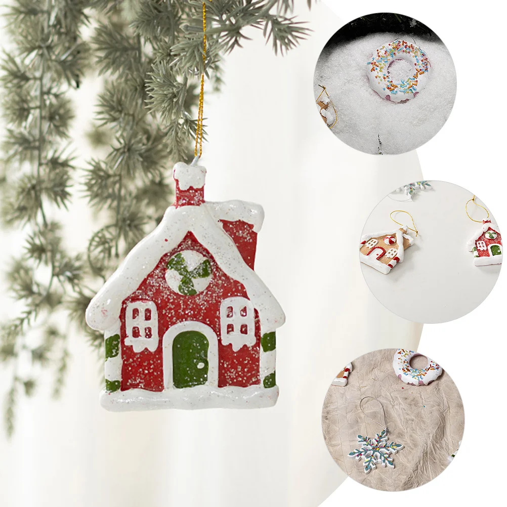 

1Set Christmas Hanging Decoration Solid Resin Snowflake Gingerbread House Donut Shapes Vintage Holiday Indoor Tree Ornament