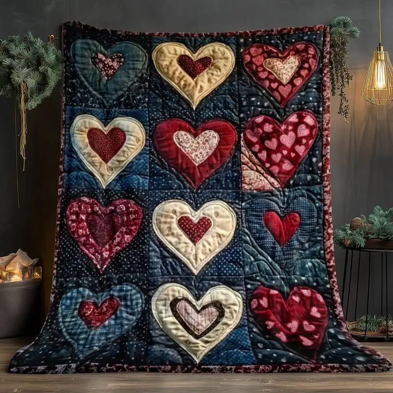 

Винтажный плед с сердечками в стиле пэчворк, мягкий уютный фланелевый плед для дивана, кровати, подарок на День святого Валентина и годовщину.