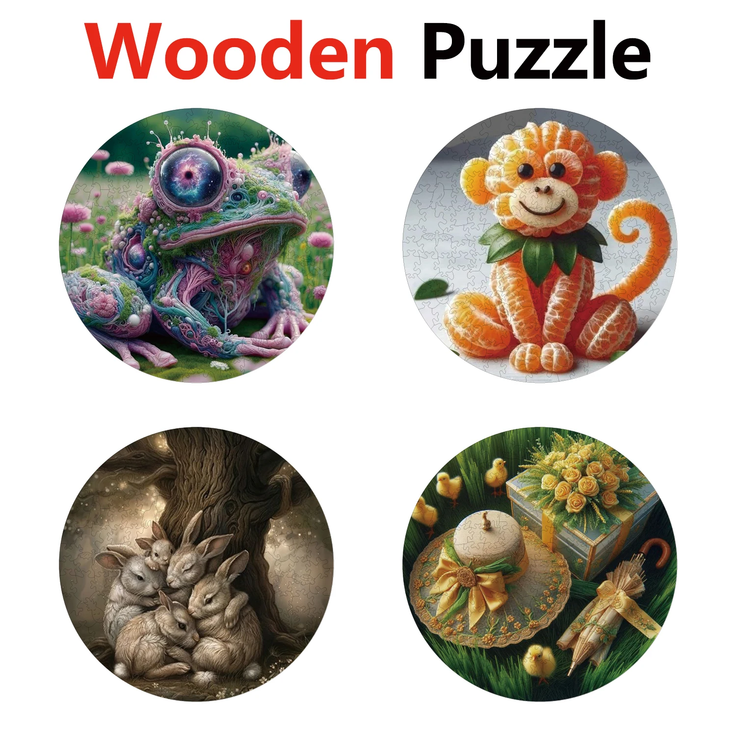 

Frog Monkey Rabbit Hat Animal Puzzles High Quality Jigsaw Puzzle Wooden Puzzle Best Christmas Gift
