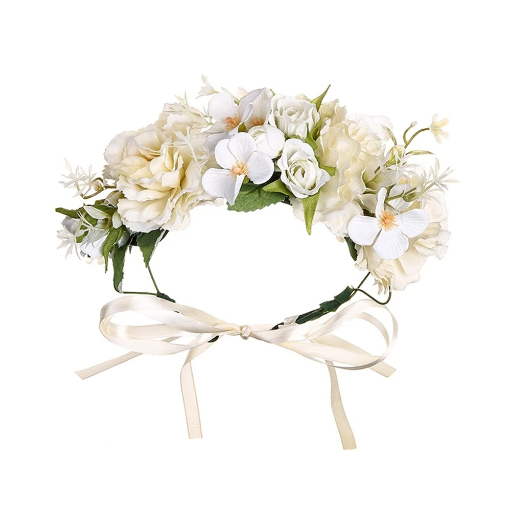 Boho Big Flower Headwear for Women Adjustable Imitation Cloth Flower Crown Sweet Wedding Garland Girl Hair Tiaras Diadema Flores