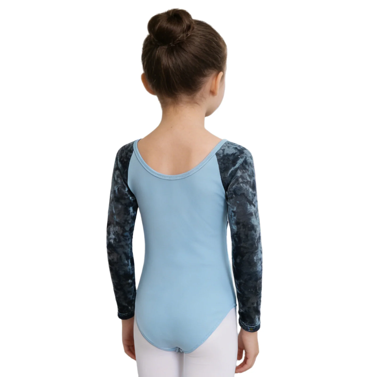 ชุดบอดี้สูทบัลเล่ต์สำหรับเด็กผู้หญิง ชุดเต้นรำกำมะหยี่แบบต่อผ้า แขนยาว สีพื้น ชุดยิมนาสติก ชุดเต้นบัลเล่ต์