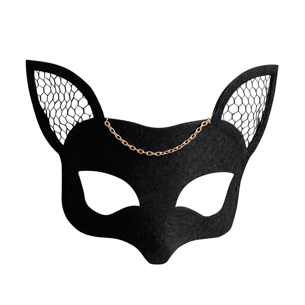 

Half Face Mask DIY Mesh Felt Masquerade Black Cosplay Ribbon Fox Design Elegant Flowers Decoration Halloween Wedding