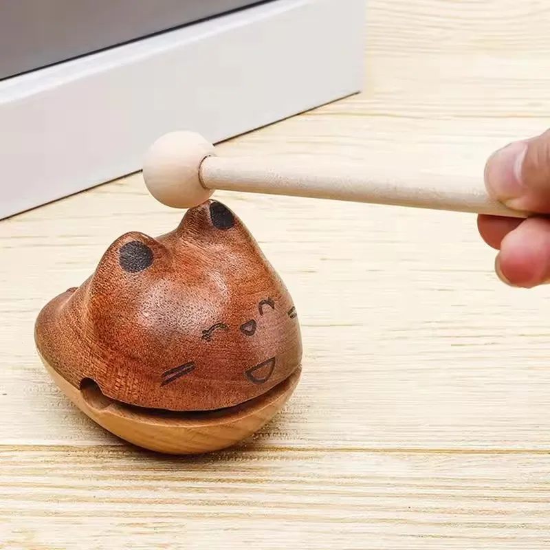 

Wooden Fish Percussion Instrument Cat Figurine Stress Relief Wood Fish Creative Cute Fun Musical Instrument Desktop Ornament for
