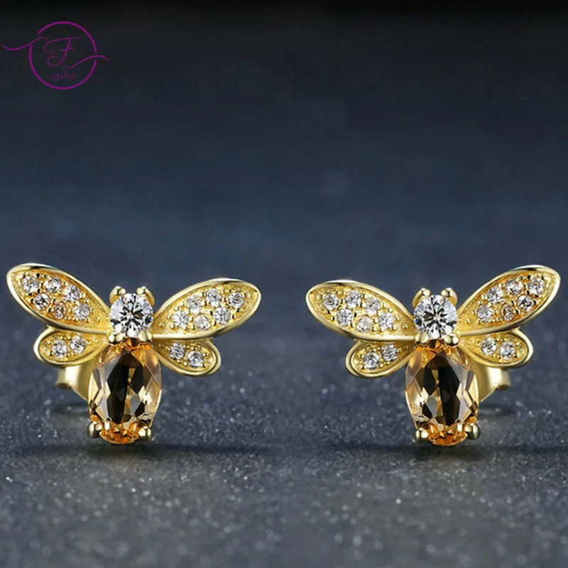 

Stud Earrings Silver Jewelry Lovely Honey Bee Animal Shape Gold Color Fine for Women Wedding Engagement Party Christmas Gifts