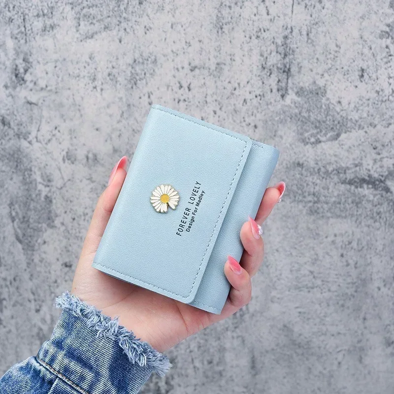 

Women New Fashion Daisy Pattern Short Wallets Three-fold PU Coin Purse Simple Zipper Money Bag Wallets Small Cute Card Holder