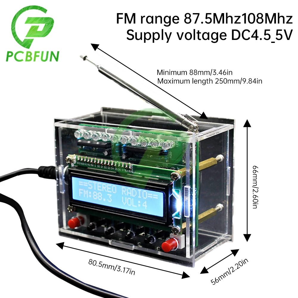 87-108MHZ zestaw montażowy cyfrowego radia FM FM RDA5807 wyświetlacz LCD DIY lutowane luźne części