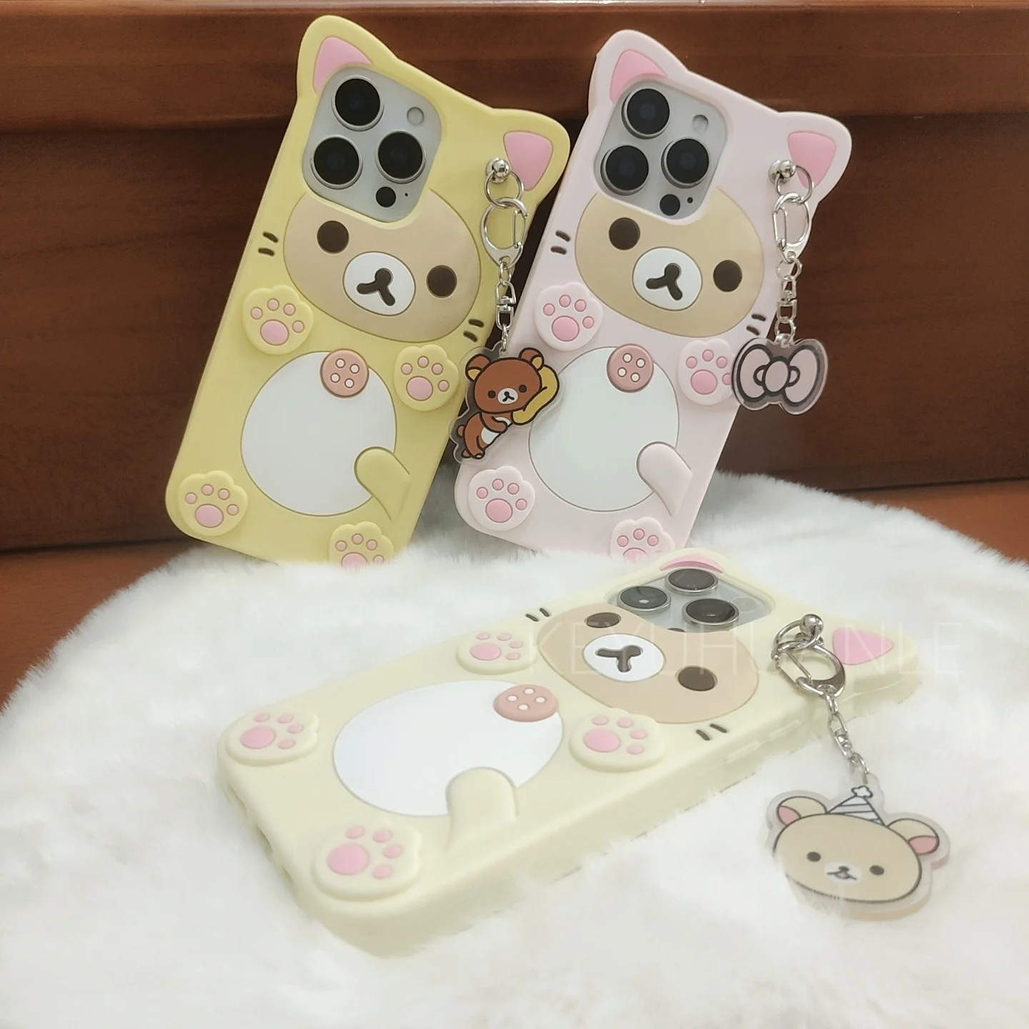 3D Rilakkuma Phone Case For Samsung Galaxy S24 S23 S22 S21 S20 FE Plus Ultra A54 A53 A14 Key Chain Pendant Cartoon Cover - náhled 2