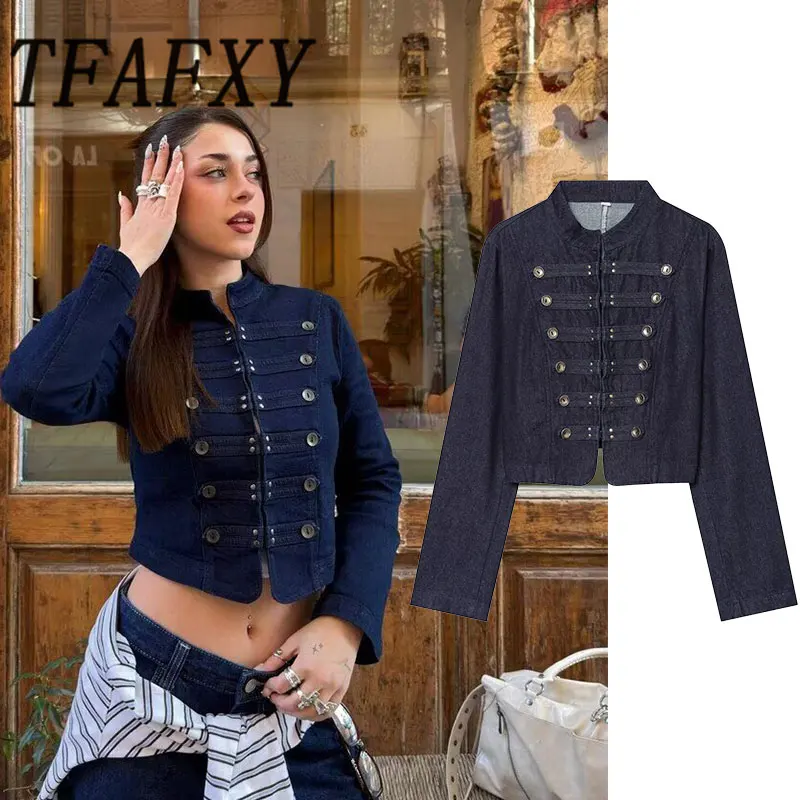 

TFAFXY 2026 Spring High Street Denim Jacket Trendy Elegant Buttons Jacket Female Street Style Leisure Jackets