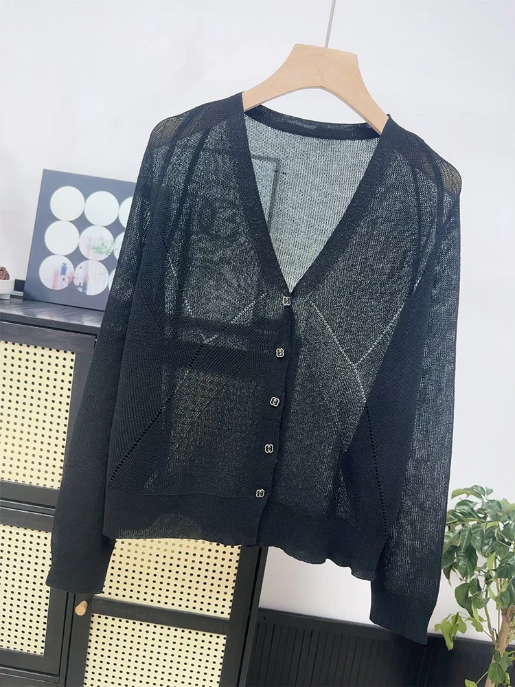 

High Quality New Ice Silk Knitted Cardigan for Women's Summer New Outerwear Shawl Loose Sun Protection Shirt Jacket