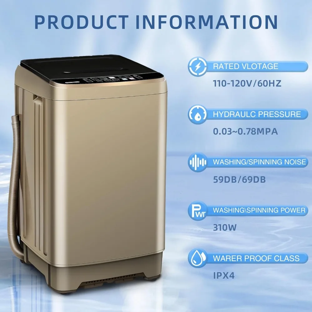 15.6lbs Full-Automatic Washing Machine, Portable Compact Laundry Washer with Drain Pump