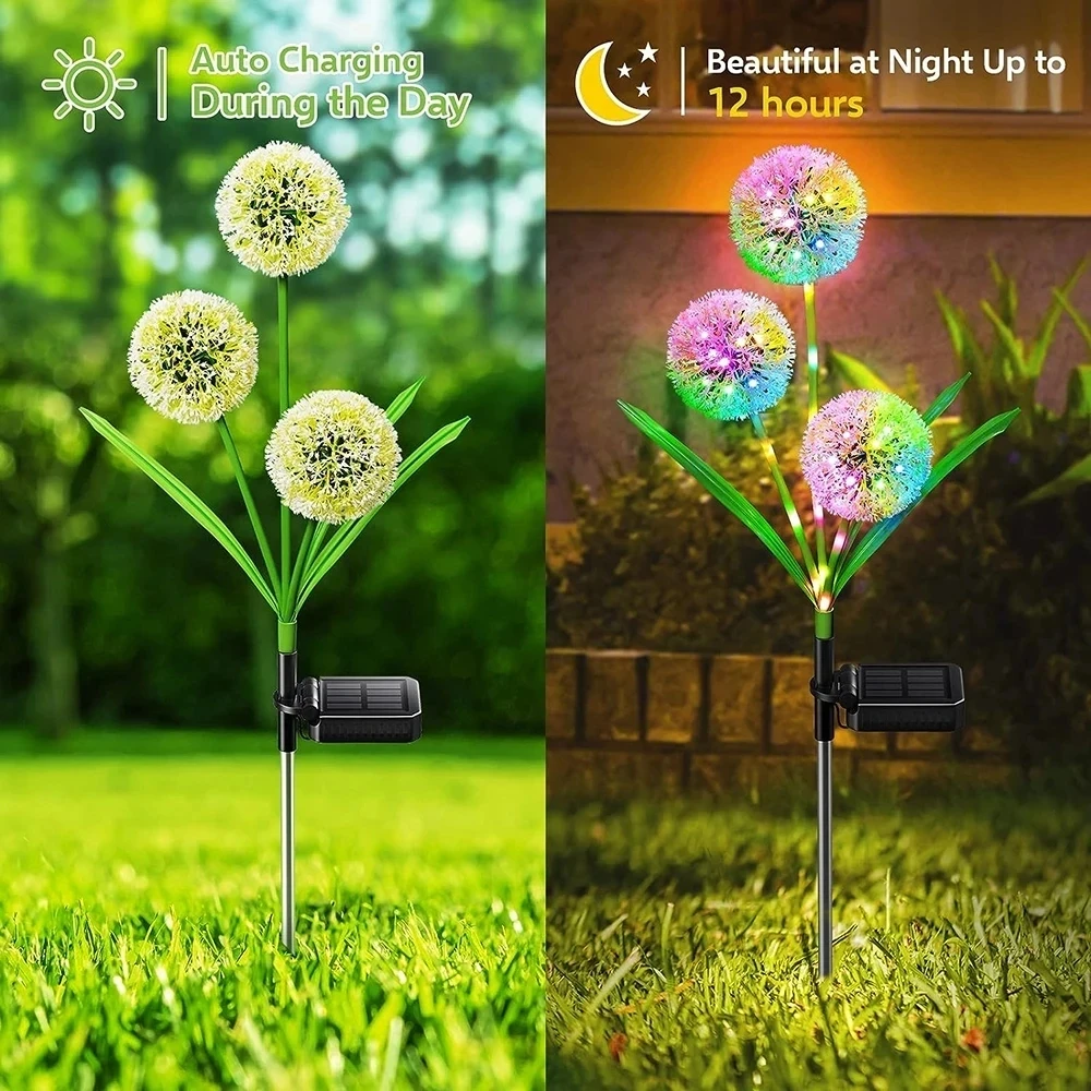 3 Onion Head Outdoor Solar Garden Lights Solar Dandelion Flowers Decoration Light for Garden Lawn Yard Wedding christmas decor