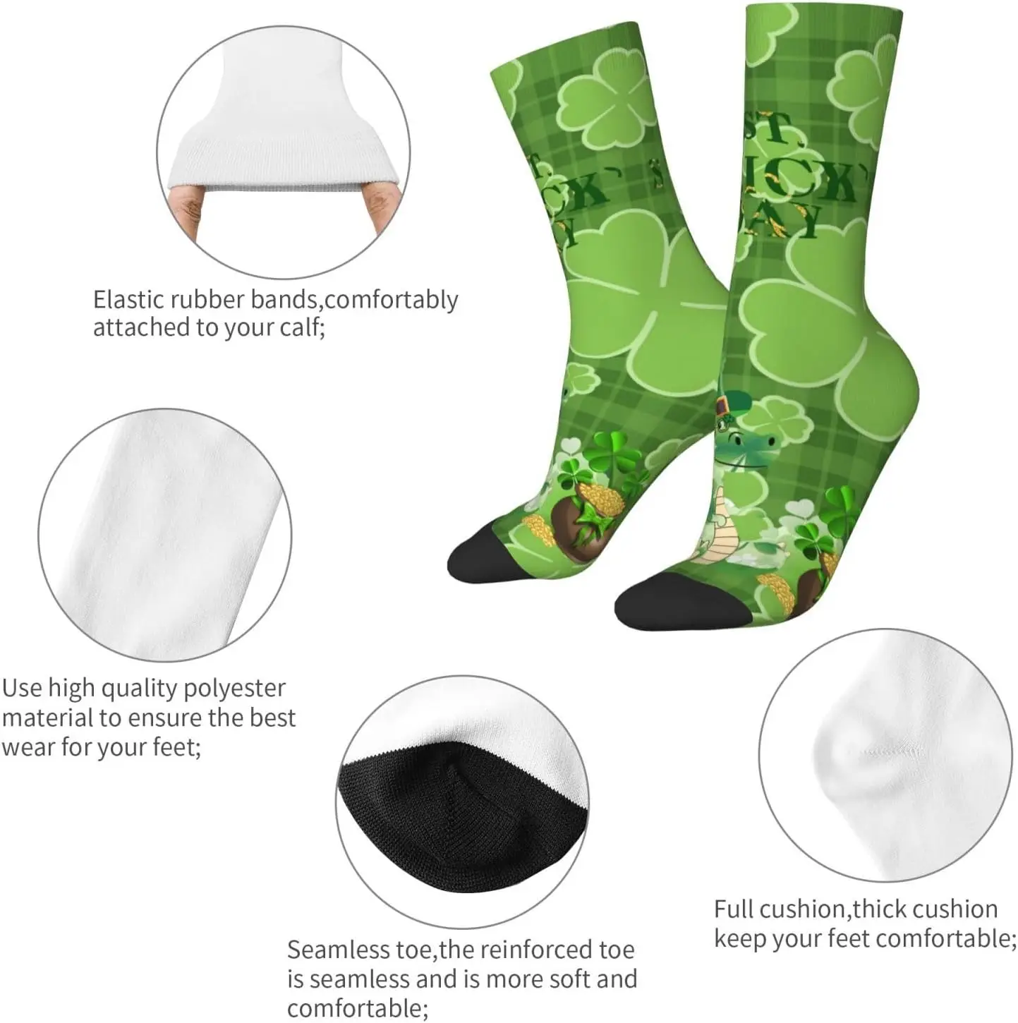 Green Clover Socks Dress Green Stockings Socks Patrick Novelty Harajuku Retro Style Breathable Non-slip Sports
