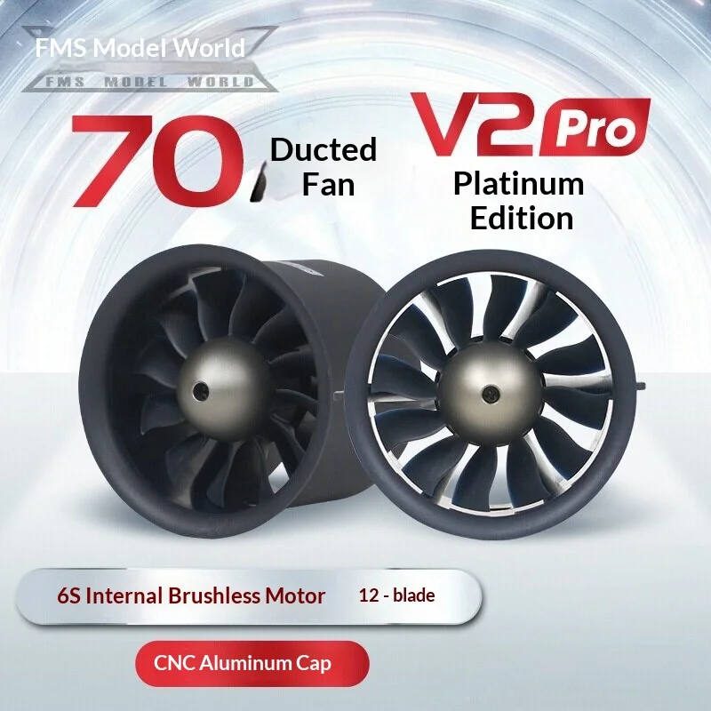 

FMS 70mm V2 Pro 12 Blade EDF Inrunner Brushless Motor 6S Compatible RC Airplane Accessory Upgraded CNC Aluminum Cap
