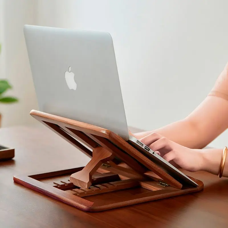 Portable Laptop Stand Wooden Notebook Support Base Holder Desktop Adjustable Riser Cooling Bracket for Laptop Tablet Accessories