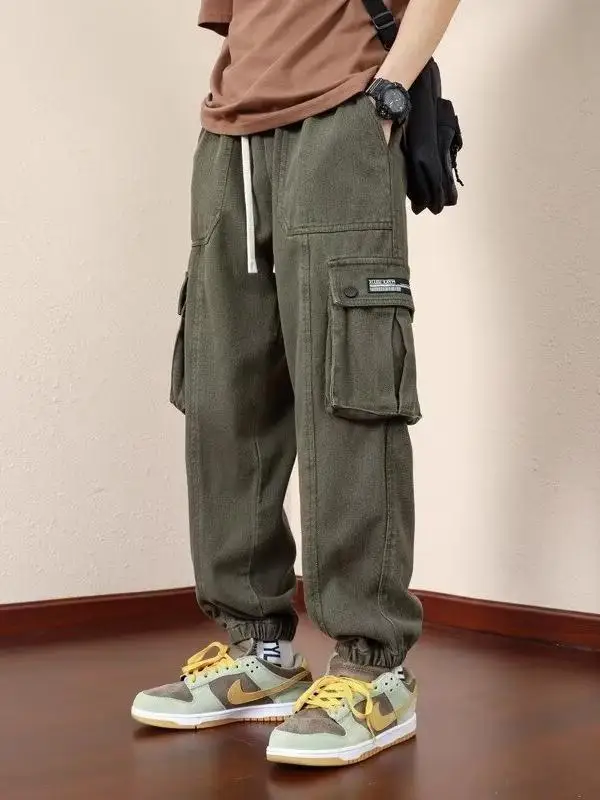 

Spring Autumn Large Size Workwear Pants Loose Cuffed Casual Trousers Versatile Trendy Brand Men's Sports Long Trousers