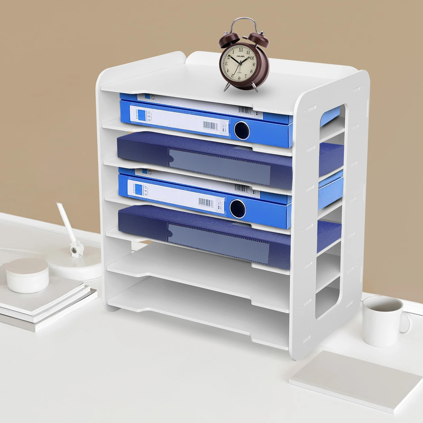 White PVC 34*25*39cm Seven-layer File Rack Desktop Document Storage Box Multi-layer Horizontal Document Sorting Rack