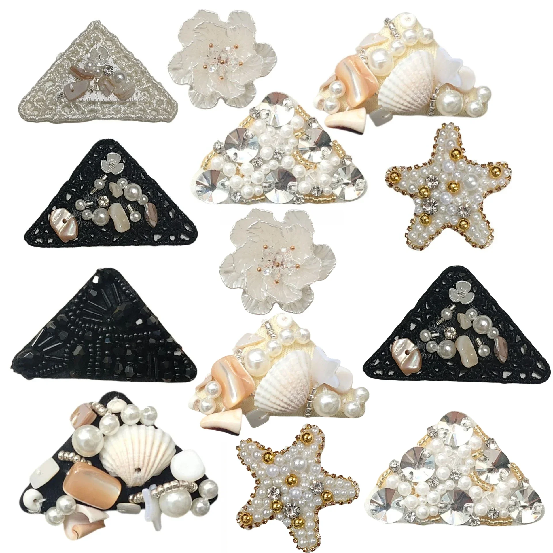 Handmade Shell Beaded Small Triangular Cross Cloth Label Diamond Beads Mobile Phone Case Clothing Luggage Accessories Patch