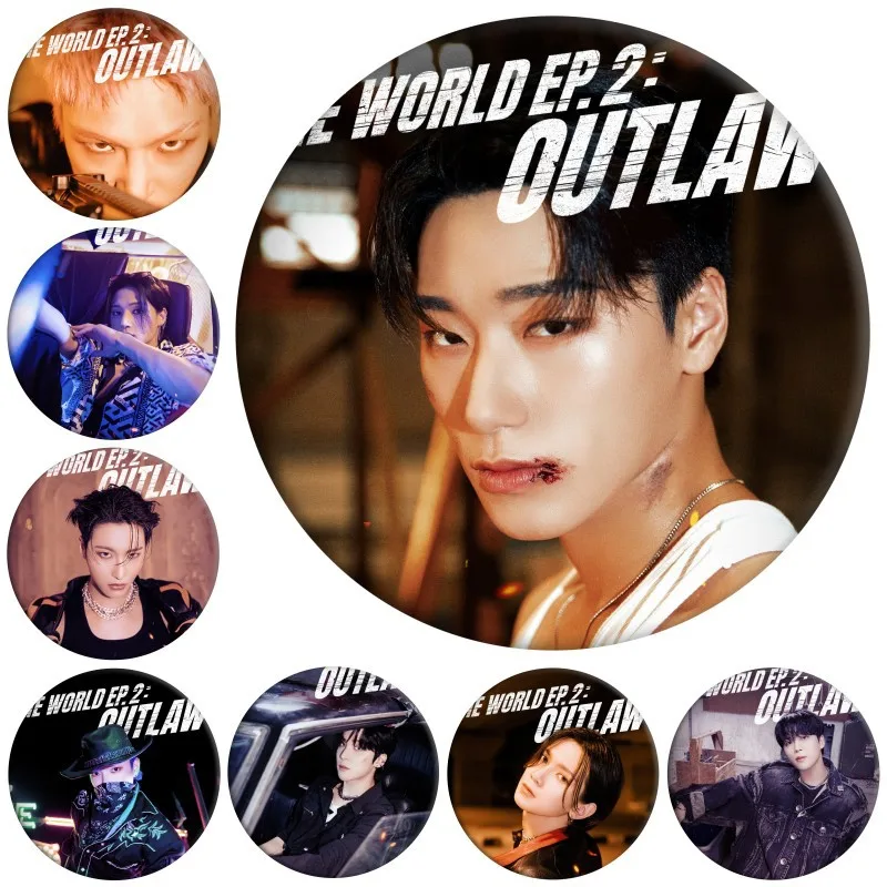 KPOP ATEEZ THE WORLD EP2: OUTLAW Album HD Photo Print Tinplate Badge Mirror Keyring San Yunho Jongho Bag Pendant Decor Fans Gift