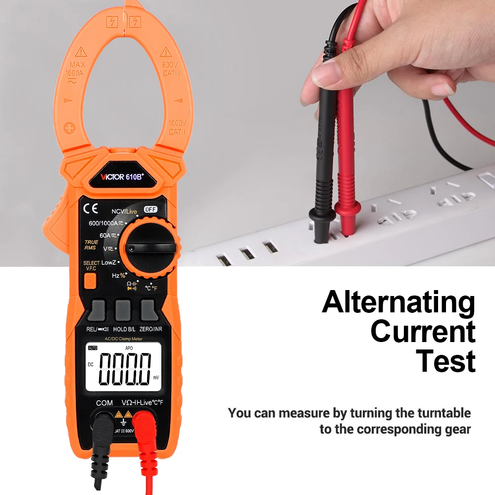 Victor 610B Digital Clamp Meter DC/AC  6000 Counts 1000V 1000A Amp Multimeter Large Color Screen Voltage Tester Car Hz NCV Ohm