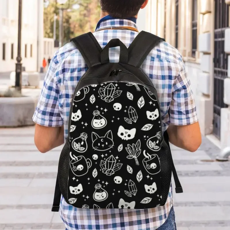 3D Print Witch Backpack for Girls Boys Halloween Cat Skull School College Travel Bags Women Men Bookbag Fits 15 Inch Laptop