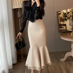 Woman Outfit Long Sleeve Mermaid Skirt Office 2 Pieces Sets for Women Midi Elegant Casual Summer Fashion 2024 New Matching Chic