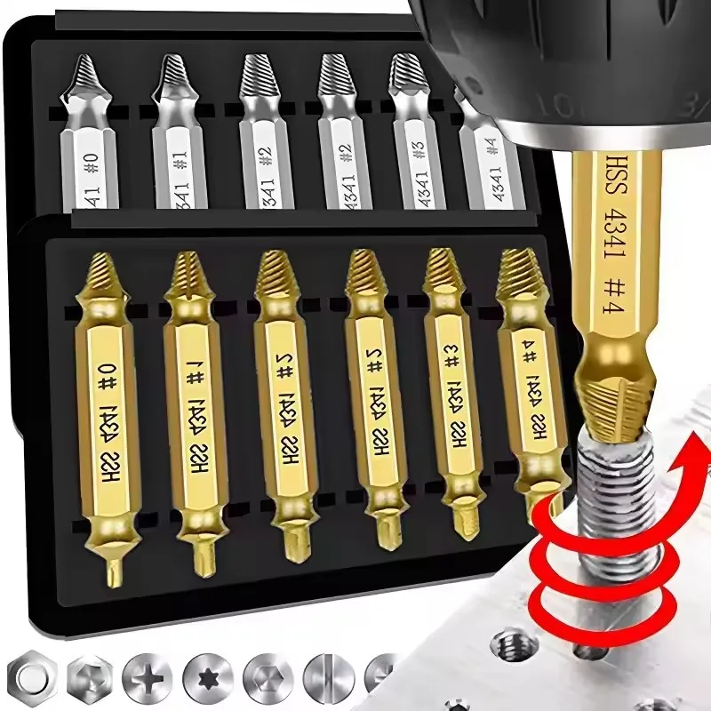 Damaged Screw Extractor Set HSS Drill Bit Stripped Broken Remover Small Easily Quickly Take Out Kit Easy Demolition Power Tools