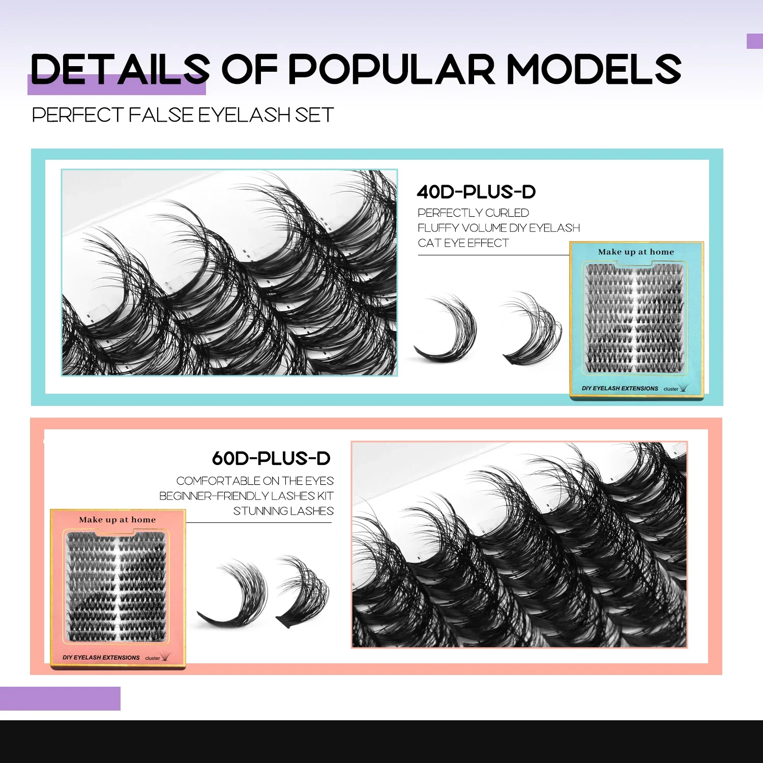 GROINNEYA DIY Eyelashes Lashes Clusters Kit Mix Wispy Individual Lashes Extensions Clusters Lashes Lash Bond & Seal Makeup