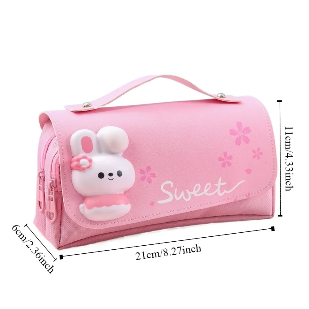 3D Multifunctional Cute Rabbit Pen Bag Large Capacity Double Layer School Pouch Cartoon Sweet Decompression Pencil Case