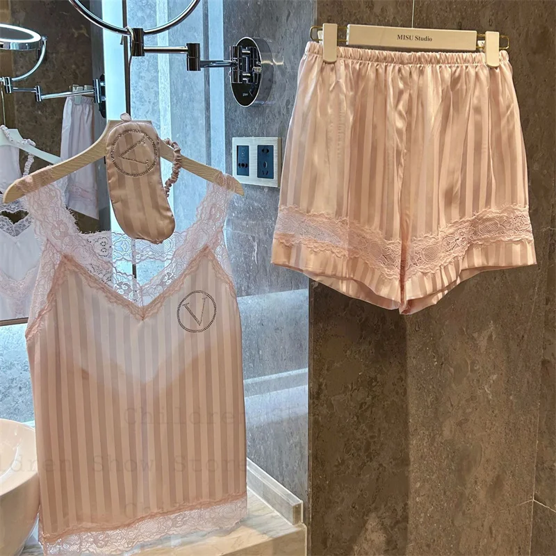 6 قطع بيجامة فاخرة للنساء بيجاما رايون ناعمة فاخرة بشريط وردي مطبوع ملابس منزلية بيجامات دي موخير ملابس داخلية مثيرة مزخرفة بالدانتيل