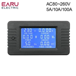 PZEM 5A 10A 100A Battery Capacity Tester AC80-260V 6in1 Voltage Current Power Capacity Meter Resistance Frequency Meter