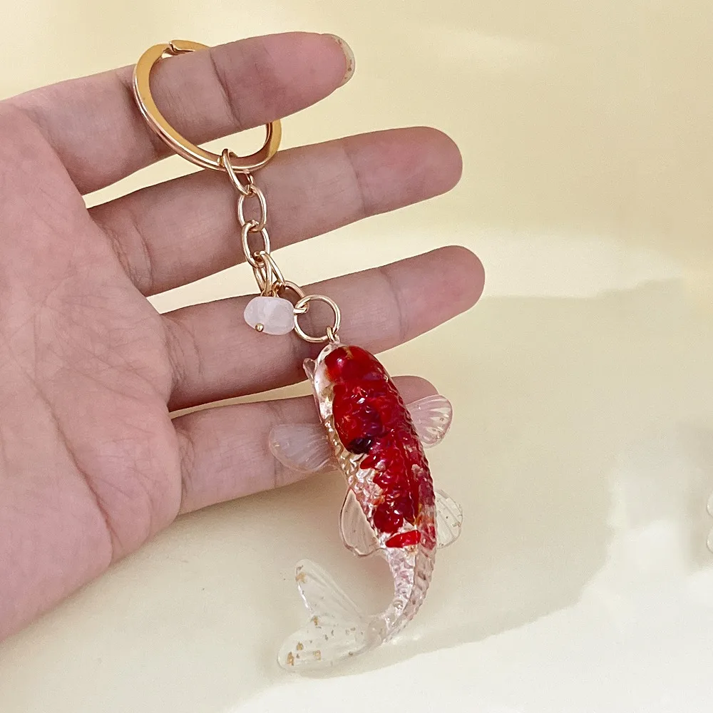 Transparent Gold Foil Koi Carp Key Charm Lucky Resin Fish Pendant With Key Holder Backpack Charms Ornament Kid Girls Party Gift view 2