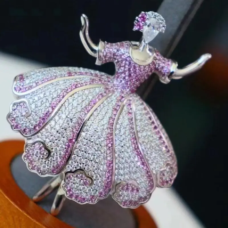 

ARIGAYA элегантная брошь для танцующих девушек, настоящее серебро 925 пробы, CZ, ювелирные изделия с драгоценными камнями, изысканный светильник, роскошный дизайн, ювелирные изделия для женщин