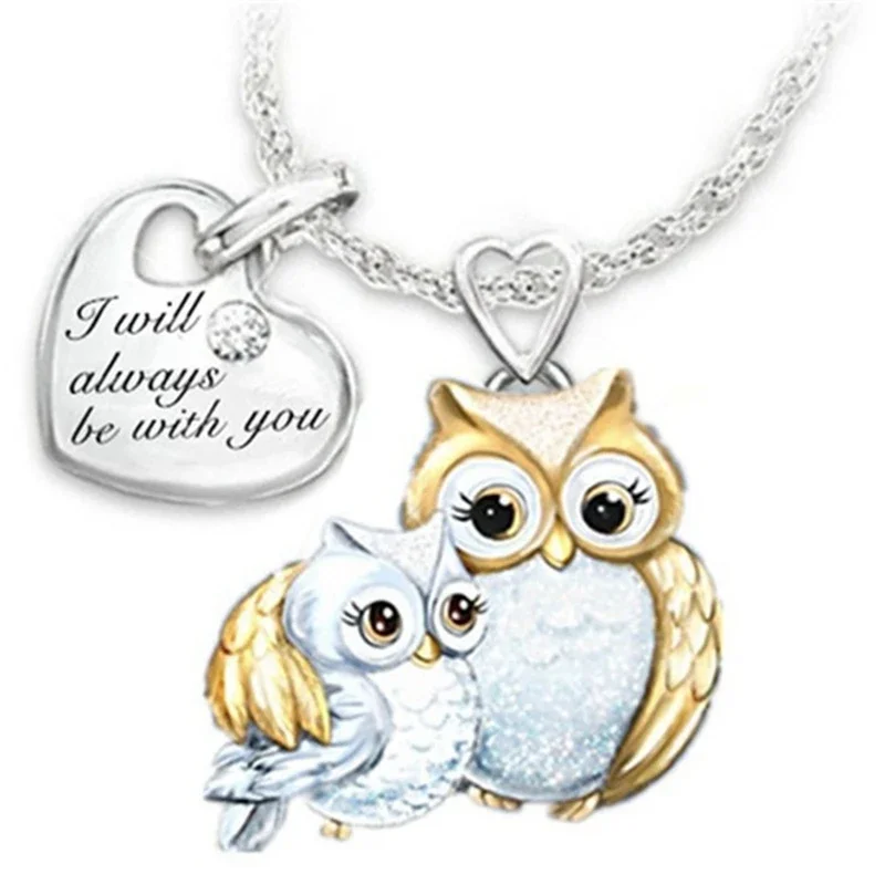 I Will Always Be with You Necklace for Women Family Owl Pendant Necklace Mother and Kids Accessory Statement Jewelry Gift