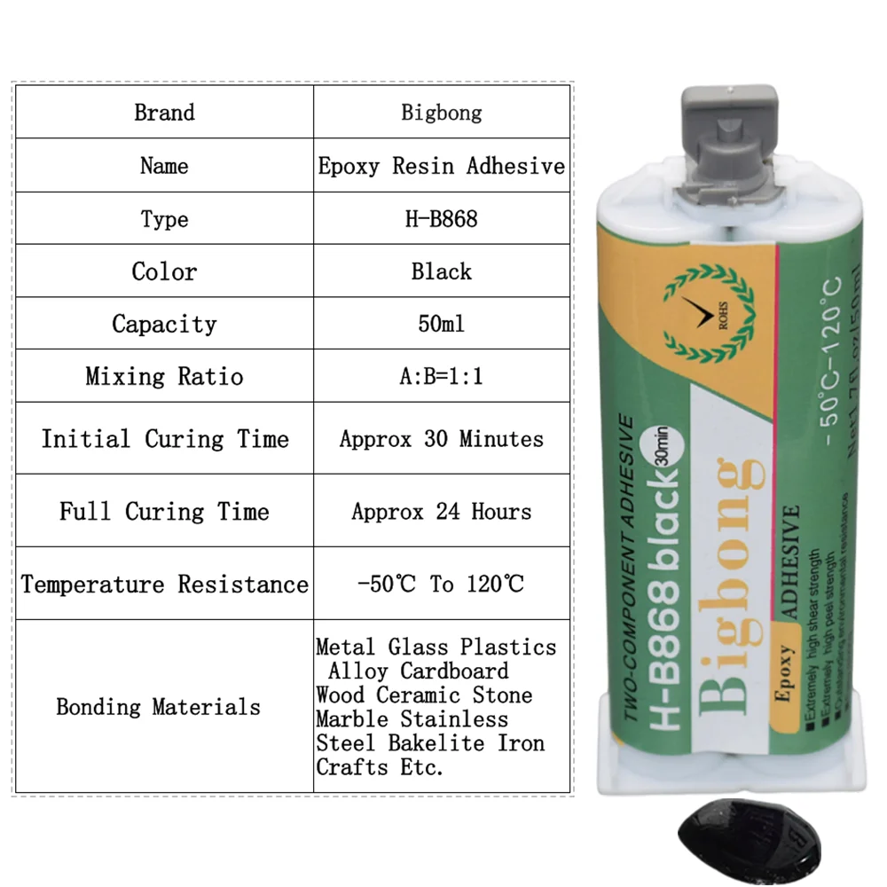 Starkes 2-Komponenten-Epoxidharz Superkleber -50 ℃ bis 120 ℃ Schwarzer Dichtstoff AB-Kleber 50ml 1:1 Flüssiges Epoxidharz 30 Minuten Strukturklebstoff – Detail 1