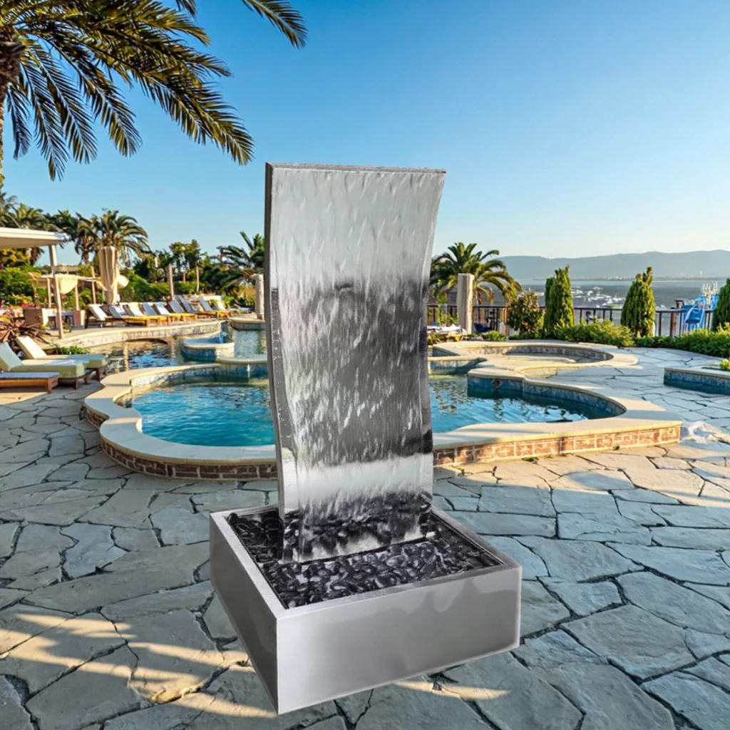 

Customized Large Modern Stainless Steel Waterfall Fountain Outdoor Garden Sculpture for Decorative Art Garden Ornaments