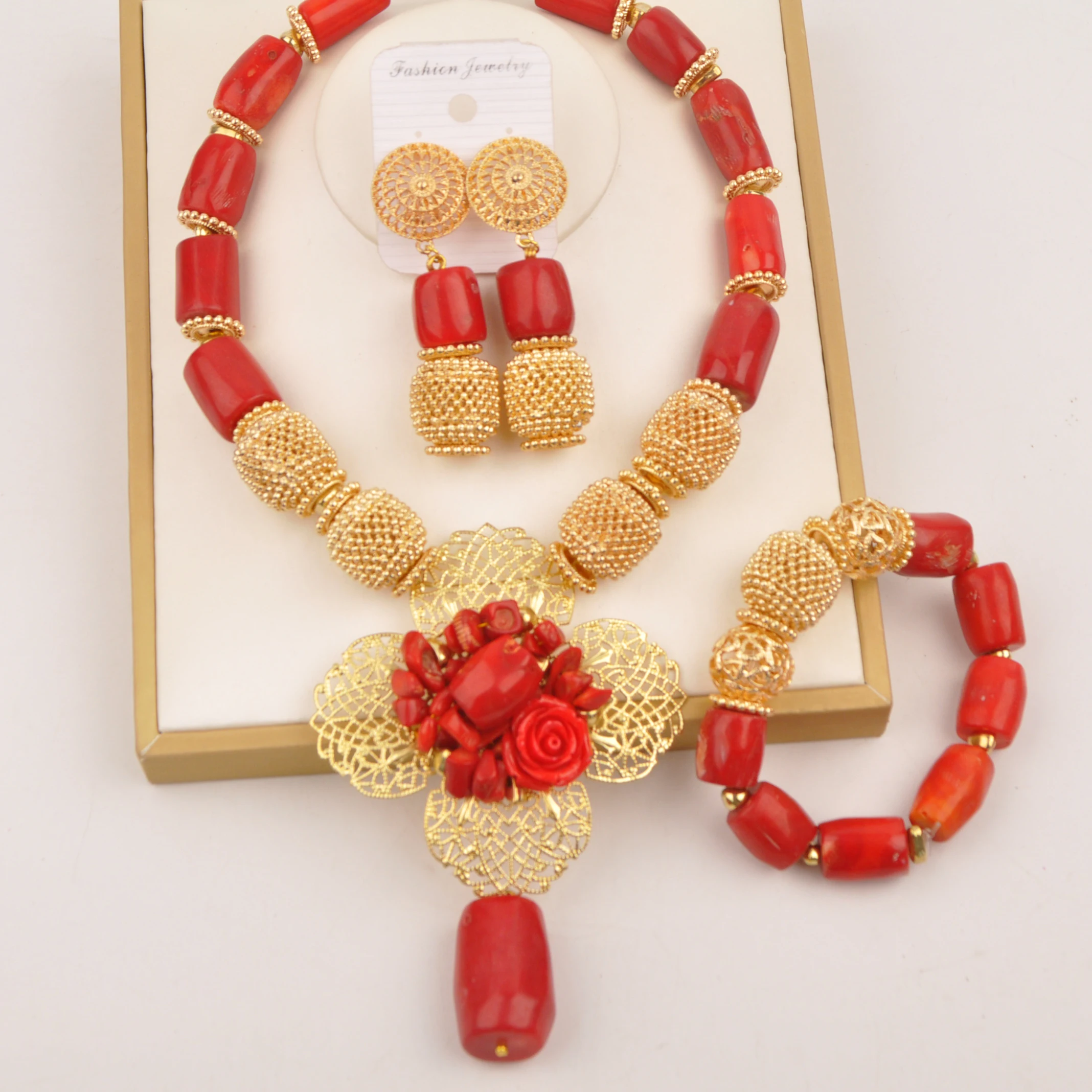 

Red nigerian coral beads nigerian wedding bridal jewelry sets