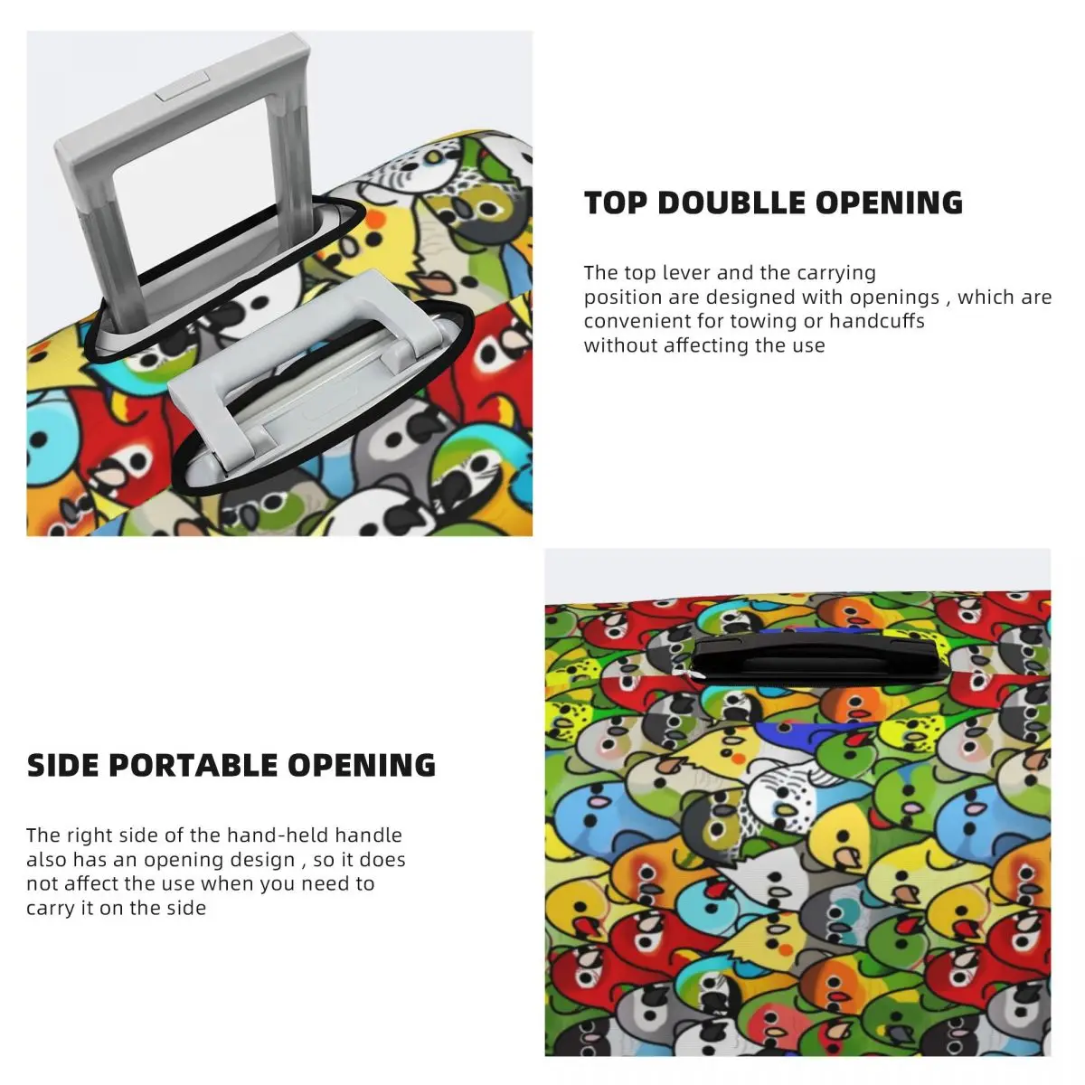 Birds Pattern Suitcase Cover Animal Parakeet Cute Vacation Travel Strectch Luggage Case Protection